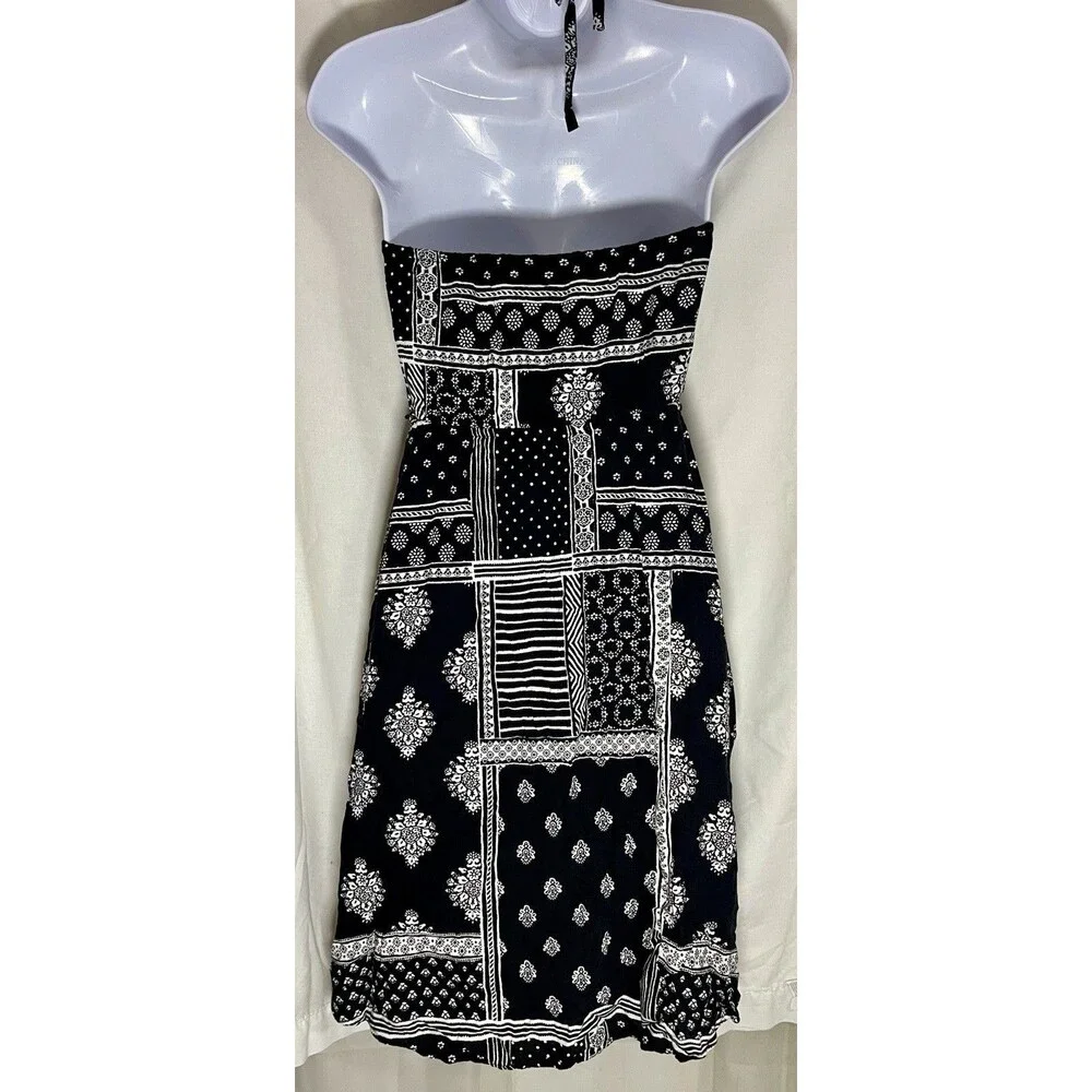 The Children's Place Girls Halter Dress L 10/12 Black White Bandana Patchwork